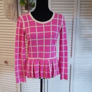 Banana Republic Pink Grid Peplum Sweater 100% Cotton Size Small